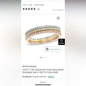 Real Diamond Three Piece Band Stackable Set in 10K Tri-Tone Gold, 1/4 CT. T.W.